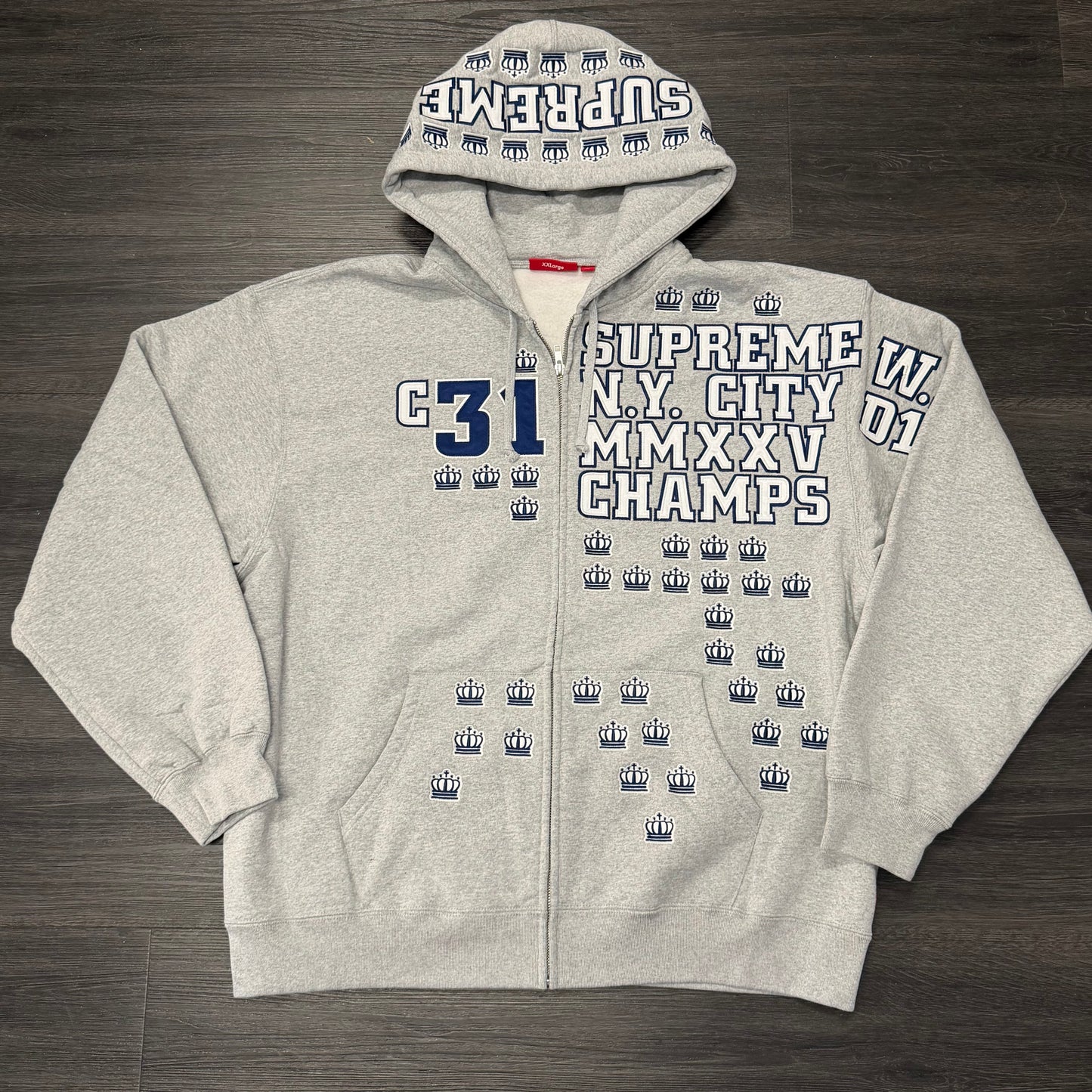 Supreme League Champs Zip Up Hooded Sweatshirt Grey