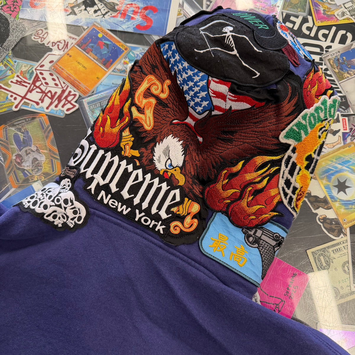 Supreme Patchwork Zip Up Washed Navy