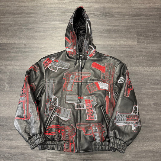 Supreme Guns Embroidered Hooded Leather Jacket