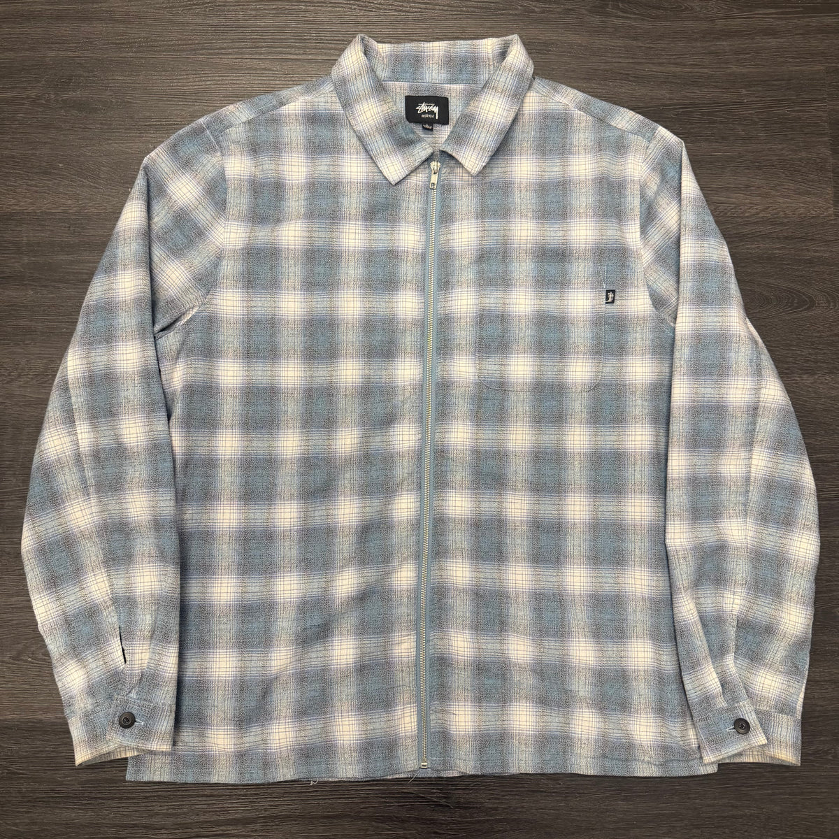 Stussy Flannel Zip Up Light Blue