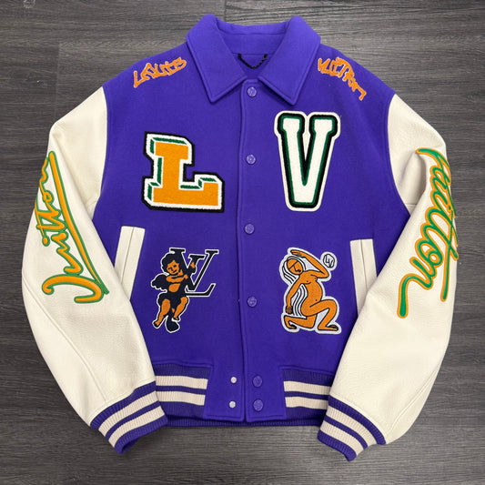 Louie Multi-Patches Mixed Leather Varsity Jacket