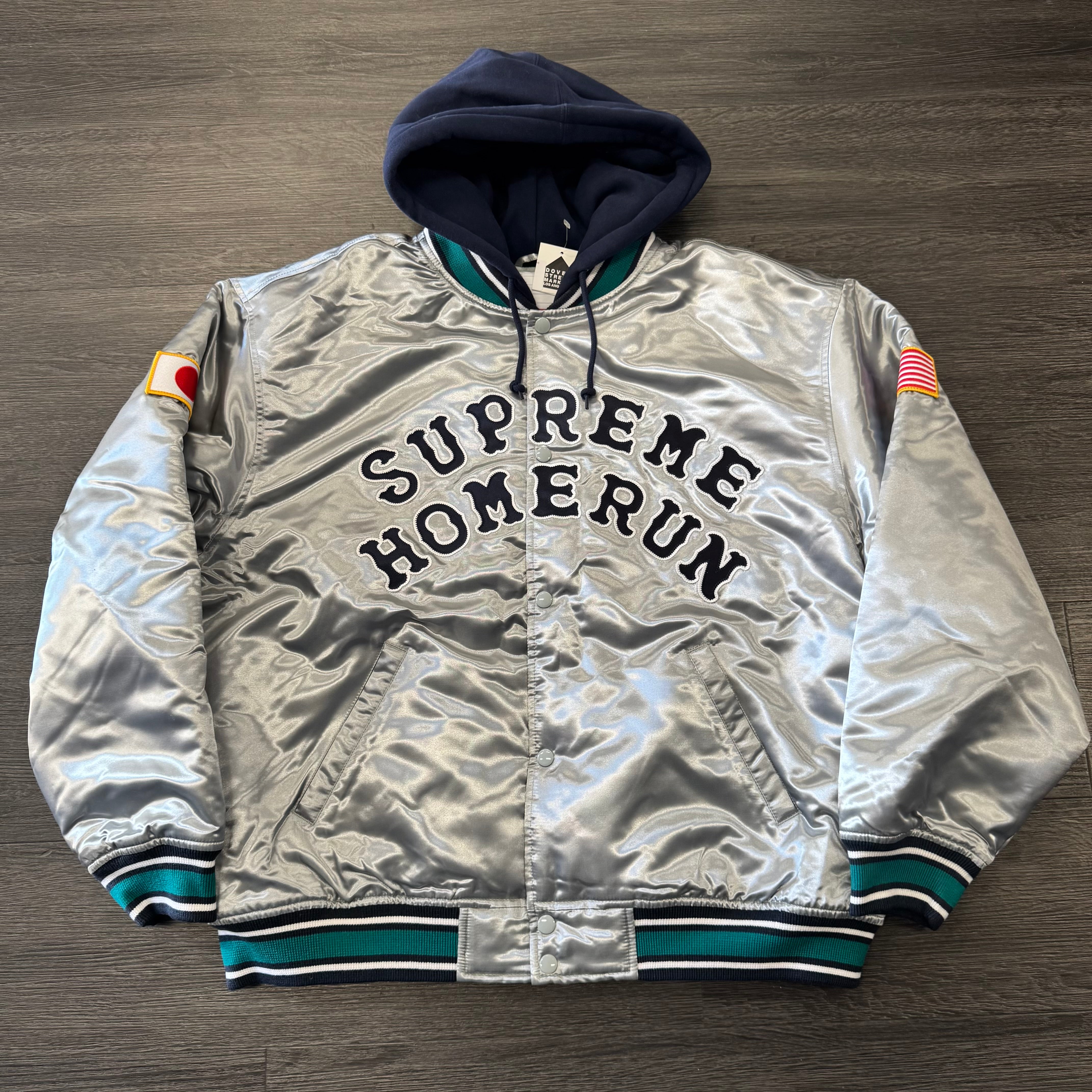 Supreme Homerun Satin Hooded Varsity Jacket (SS25) - $288