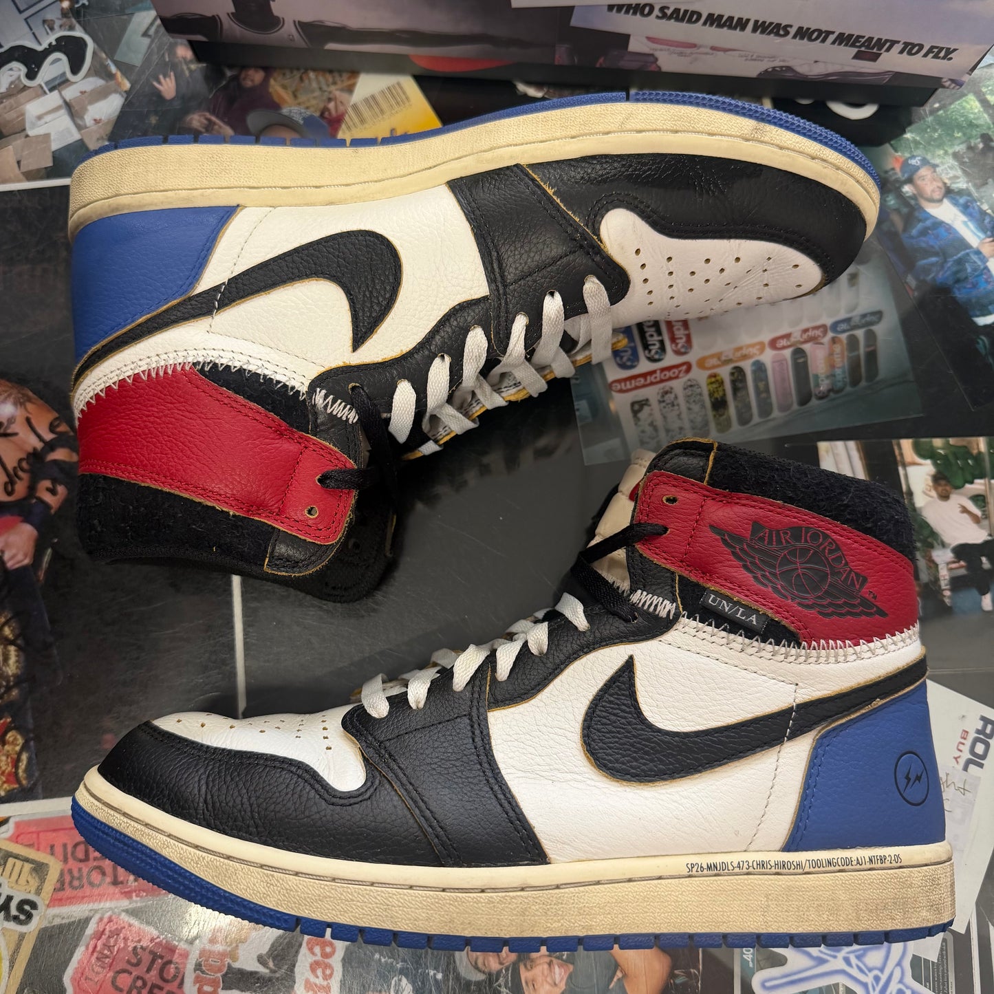 Jordan 1 Retro High OG SP Fragment x Union LA Varsity Red Sport Royal U11