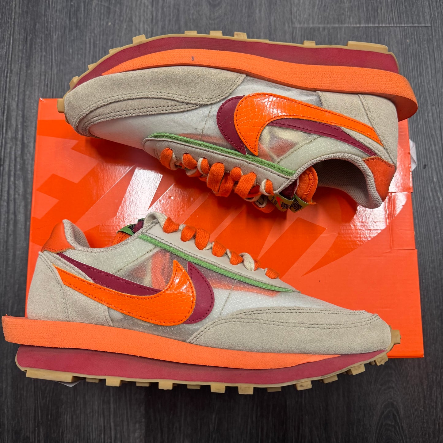 Nike LD Waffle sacai CLOT Kiss of Death Net Orange Blaze U7.5