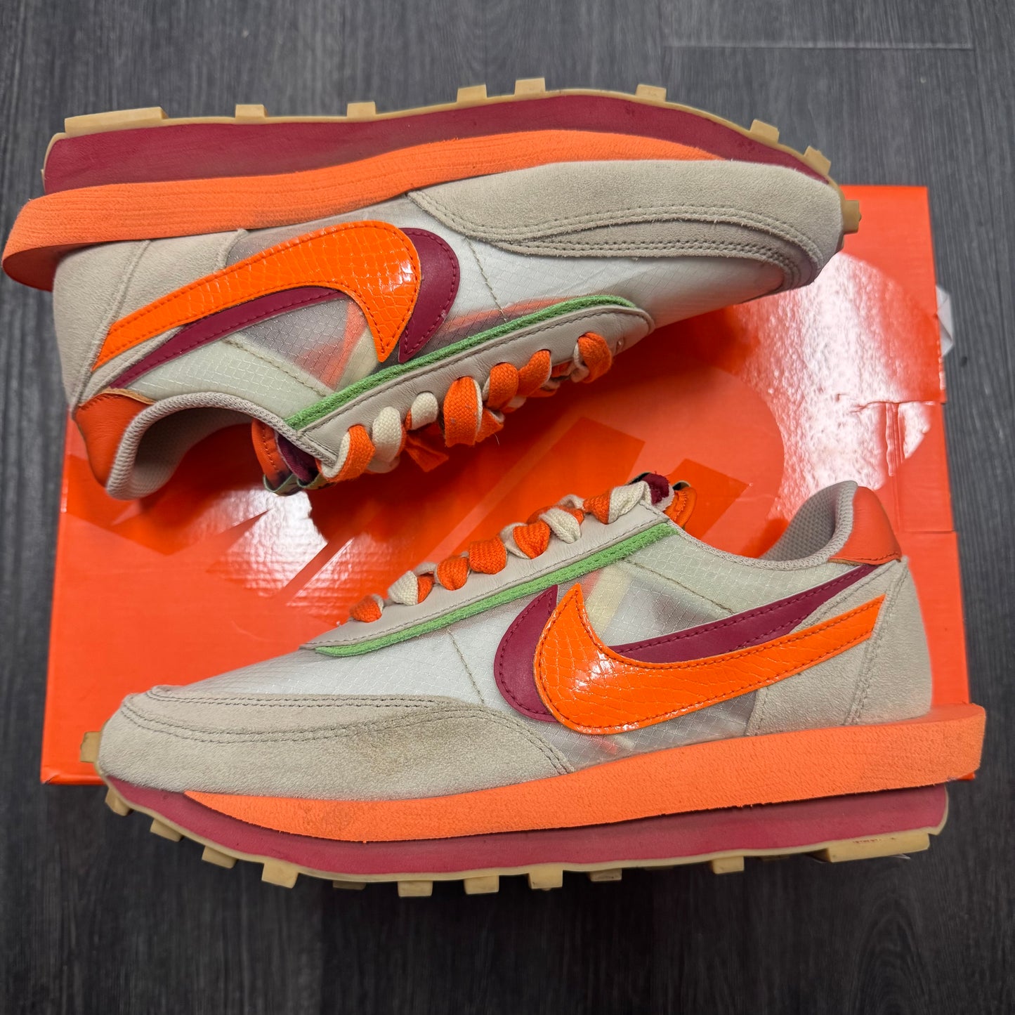 Nike LD Waffle sacai CLOT Kiss of Death Net Orange Blaze U7.5