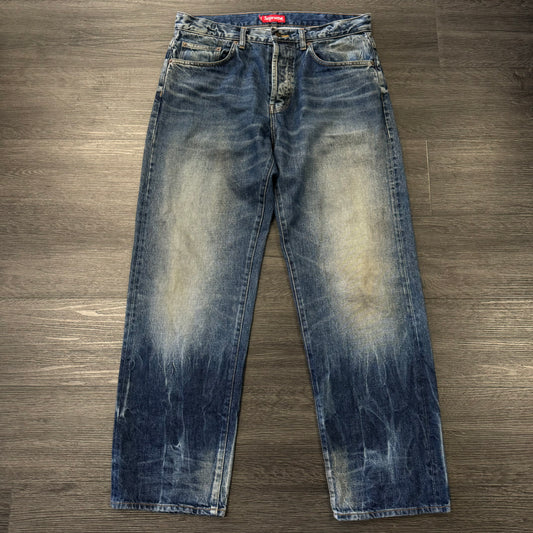 Supreme Distressed Loose Fit Selvedge Jean Washed Blue