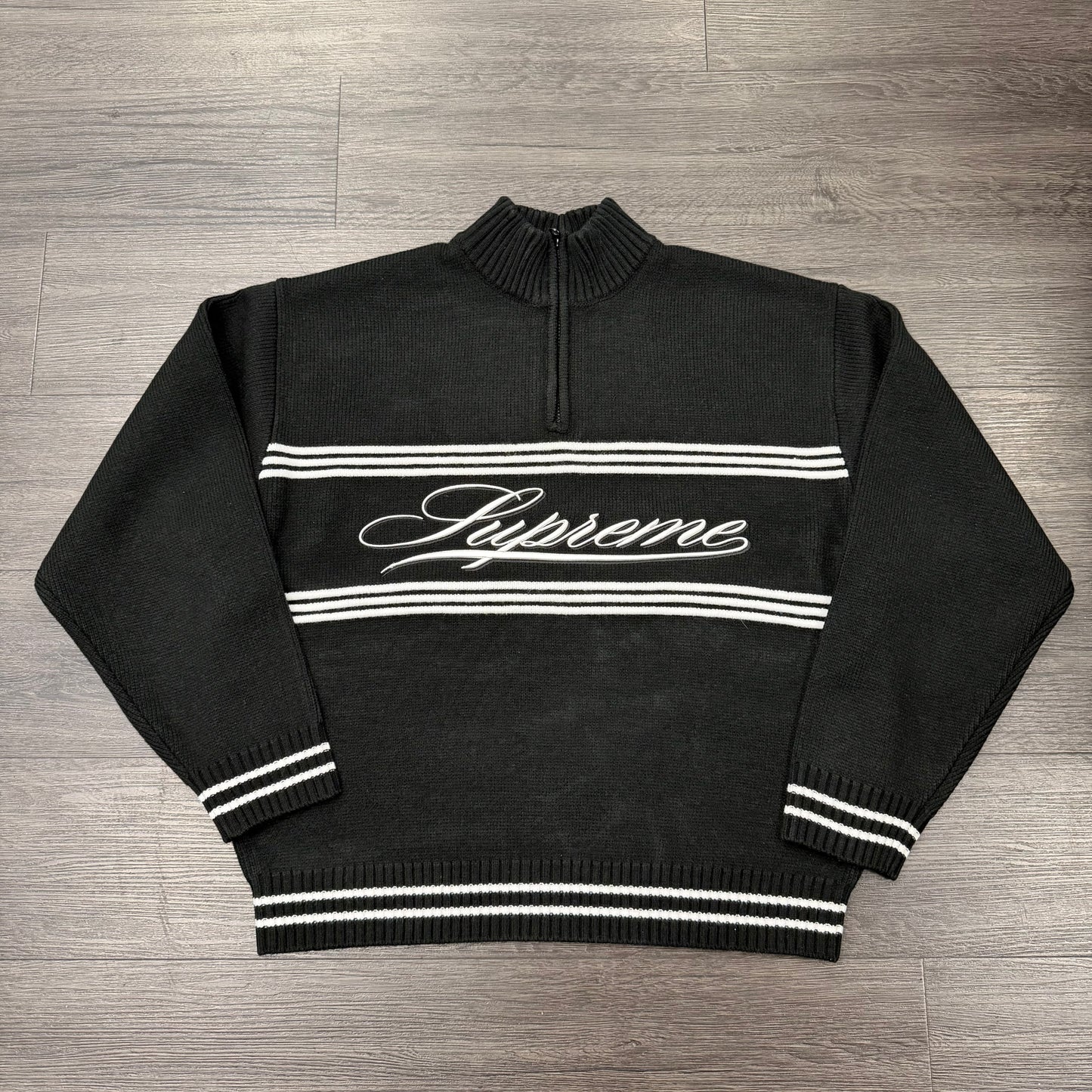 Supreme Script Stripe Half Zip Sweater Black