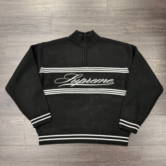 Supreme Script Stripe Half Zip Sweater Black